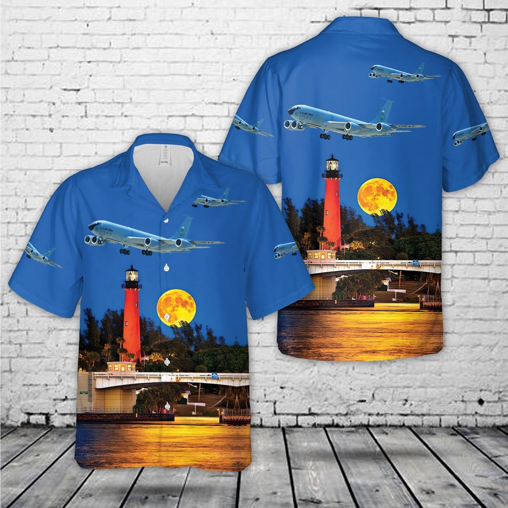 Air Force Hawaiian Shirt, US Air Force Boeing KC-135R Rivet StandRivet Quick Hawaiian Shirt, Airplane Hawaiian Shirt, Military Aloha Shirts