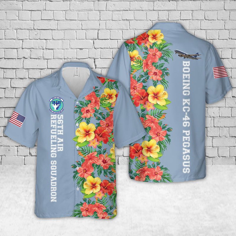 Air Force Hawaiian Shirt, US Air Force Boeing KC-46 Pegasus Of 56th Air Refueling Squadron Hawaiian Shirt, Airplane Hawaiian Shirt