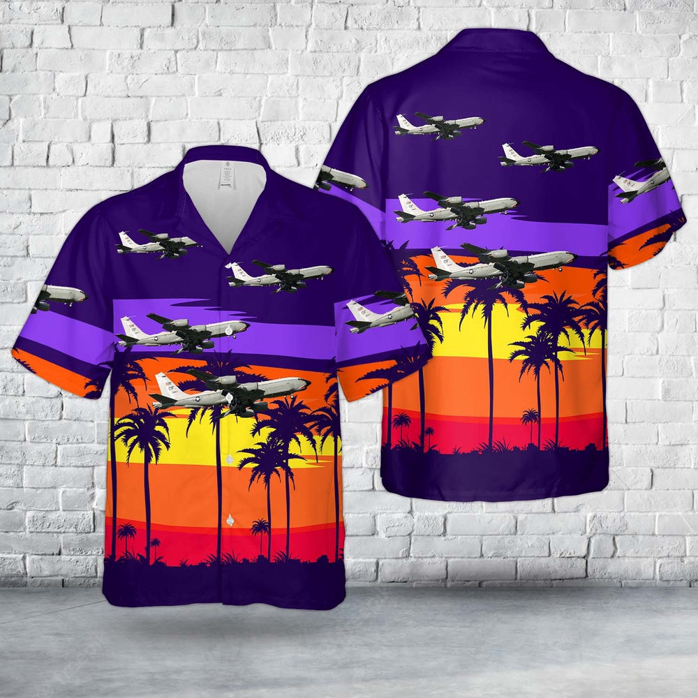Air Force Hawaiian Shirt, US Air Force Boeing RC-135U Combat Sent 64-14847 Hawaiian Shirt, Airplane Hawaiian Shirt, Military Aloha Shirts
