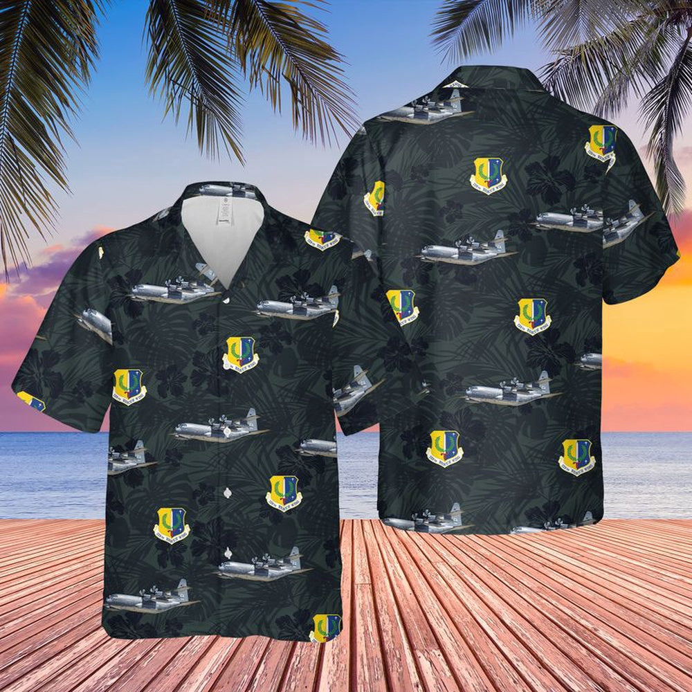 Air Force Hawaiian Shirt, US Air Force California Air National Guard 129th Rescue Wing HC-130J Combat King II Hawaiian Shirt, Airplane Hawaiian Shirt
