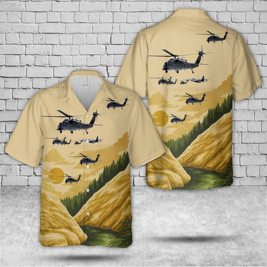 Air Force Hawaiian Shirt, US Air Force California Air National Guard 129th Rescue Wing HH-60G Pave Hawks And HC-130J Combat King II's Hawaiian Shirt