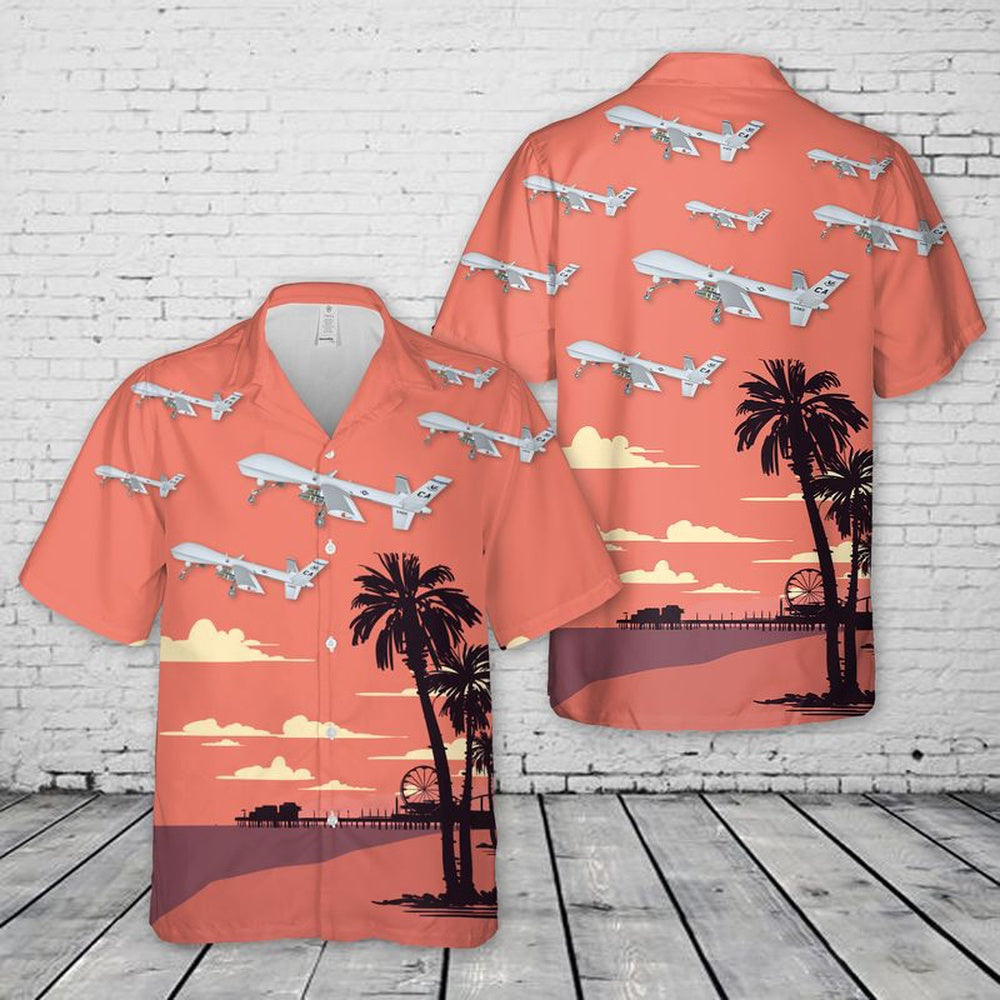 Air Force Hawaiian Shirt, US Air Force California Air National Guard 163d Attack Wing MQ-9 Reaper Hawaiian Shirt, Airplane Hawaiian Shirt