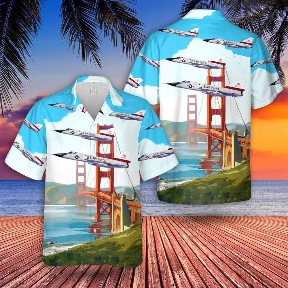 Air Force Hawaiian Shirt, US Air Force California Air National Guard 194th FIS F-106 Delta Dart Hawaiian Shirt, Airplane Hawaiian Shirt