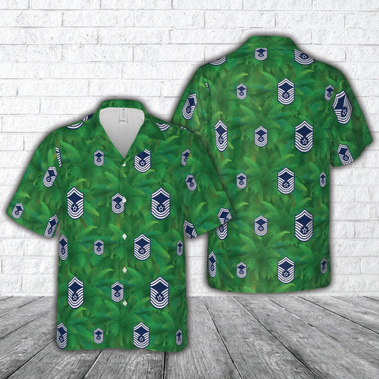 Air Force Hawaiian Shirt, US Air Force Chief Master Sergeant 1967-1991 insignia Hawaiian Shirt, Airplane Hawaiian Shirt, Military Aloha Shirts