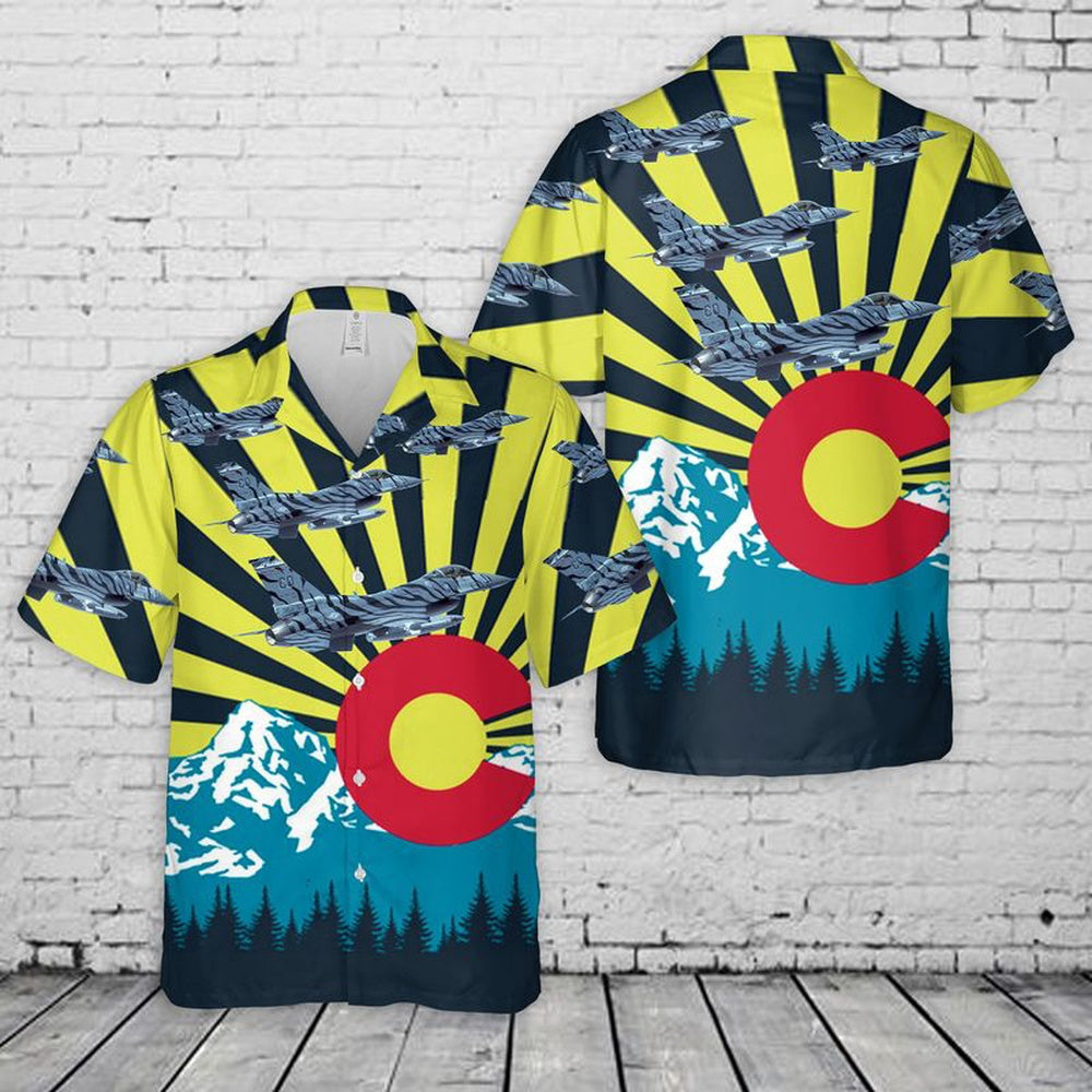 Air Force Hawaiian Shirt, US Air Force Colorado Air National Guard 140th Wing F-16 Falcon Tiger Hawaiian Shirt, Airplane Hawaiian Shirt
