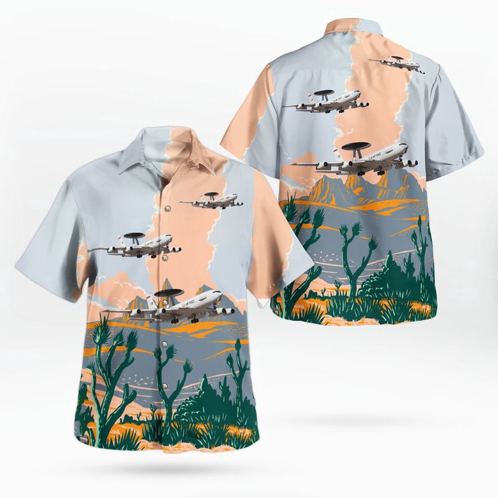 Air Force Hawaiian Shirt, US Air Force E-3 AWACS Hawaiian Shirt, Airplane Hawaiian Shirt, Military Aloha Shirts