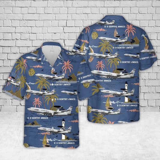 Air Force Hawaiian Shirt, US Air Force E-3 Sentry AWACS Hawaiian Shirt, Airplane Hawaiian Shirt, Military Aloha Shirts