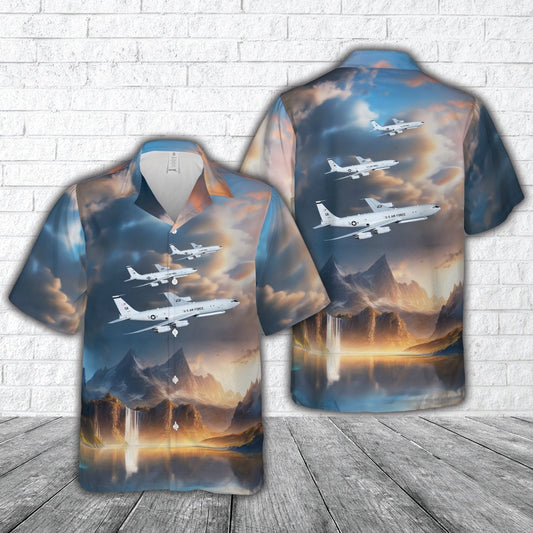 Air Force Hawaiian Shirt, US Air Force E-8C Joint STARS Hawaiian Shirt, Airplane Hawaiian Shirt, Military Aloha Shirts