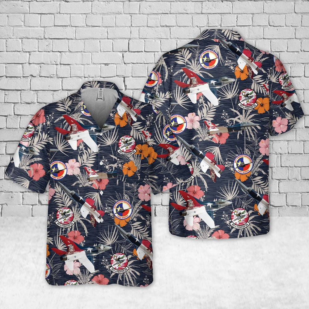 Air Force Hawaiian Shirt, US Air Force F-16 Fighting Falcon 457th Fighter Squadron Pocket Hawaiian Shirt, Airplane Hawaiian Shirt