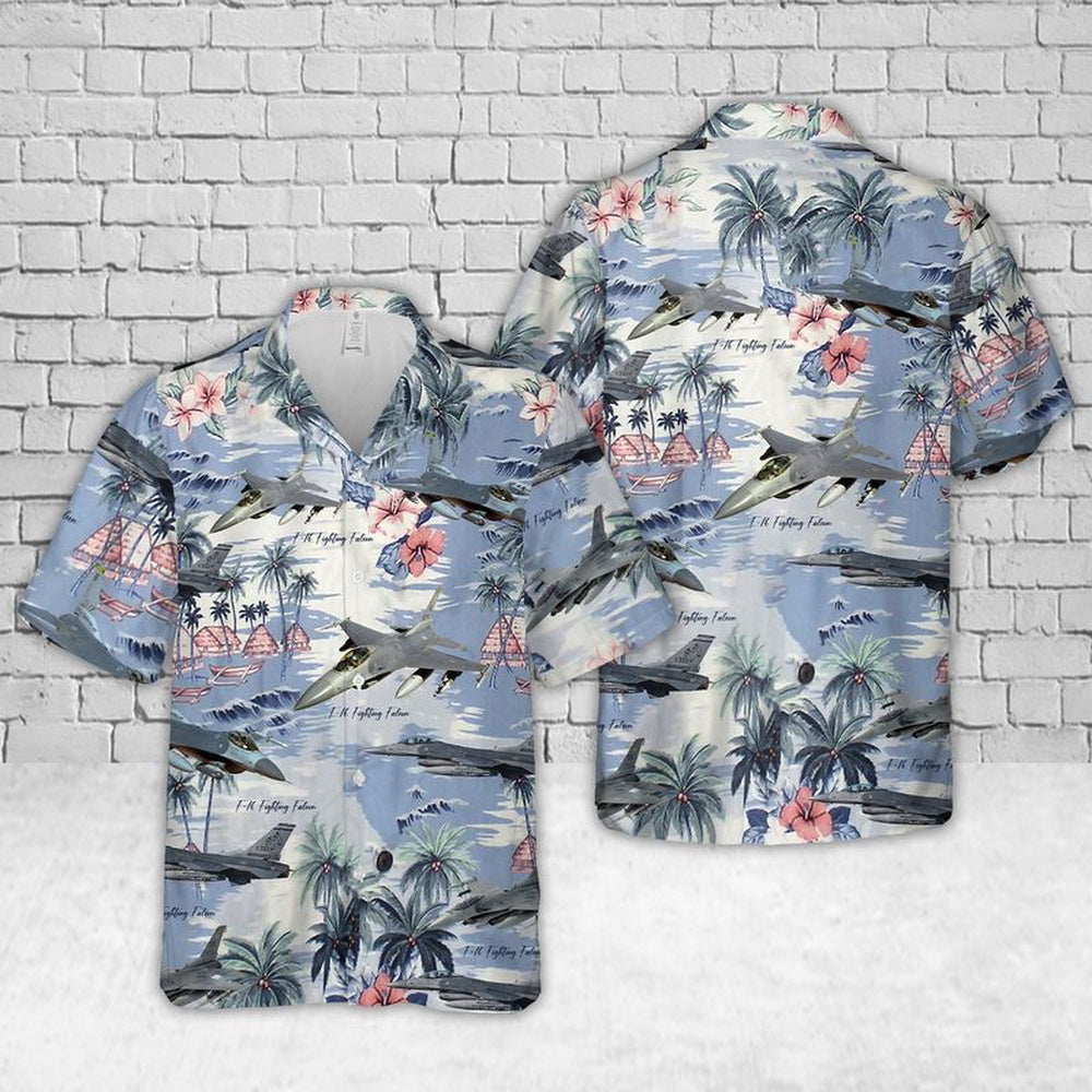 Air Force Hawaiian Shirt, US Air Force F-16 Fighting Falcon Hawaiian Shirt, Airplane Hawaiian Shirt, Military Aloha Shirts