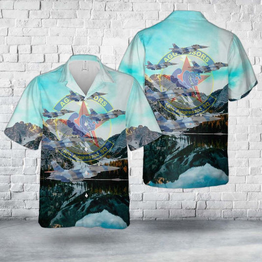 Air Force Hawaiian Shirt, US Air Force F-16 Fighting Falcon Of 18th Aggressor Squadron Blue Foxes Hawaiian Shirt, Airplane Hawaiian Shirt