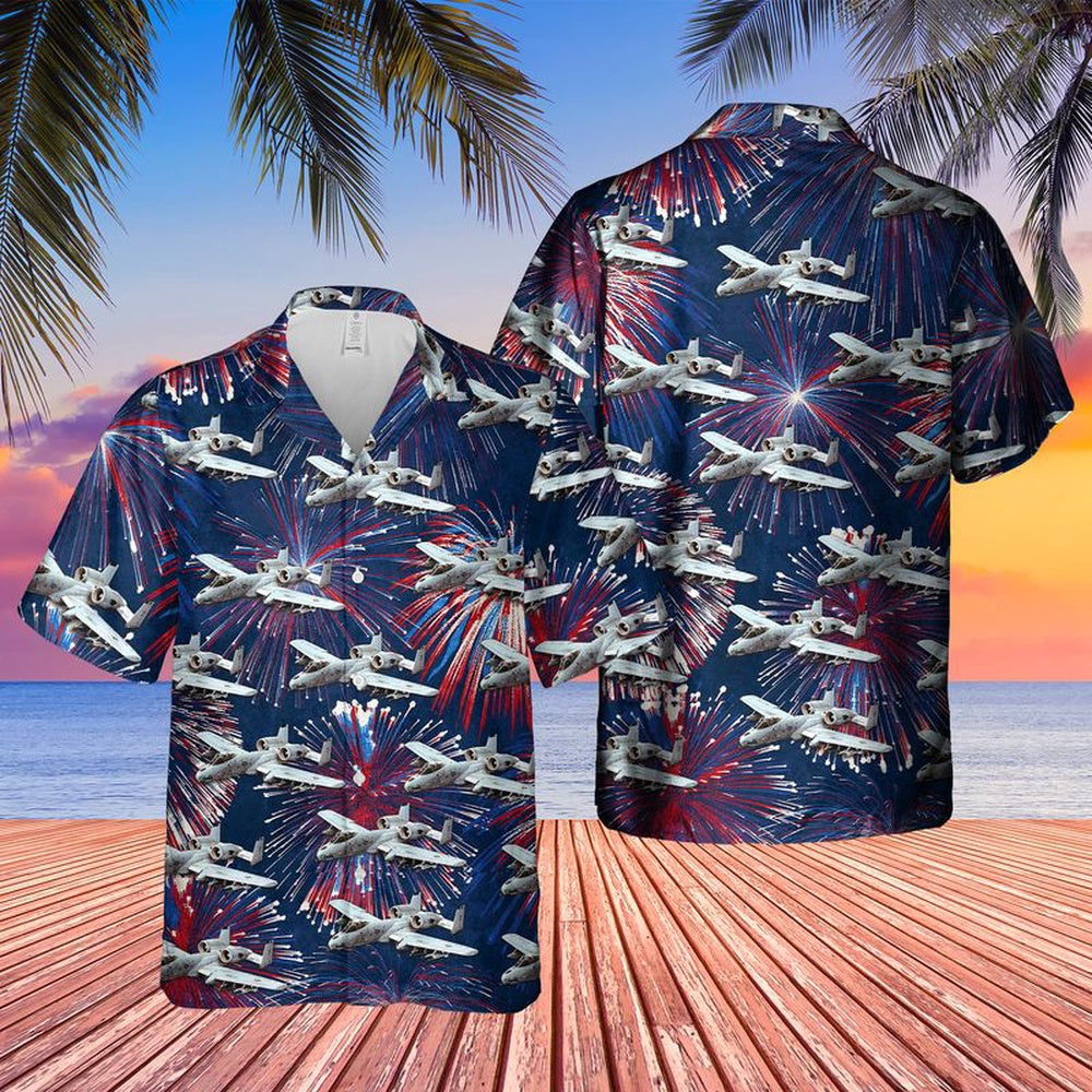Air Force Hawaiian Shirt, US Air Force Fairchild Republic A-10 Thunderbolt II 4th of July Hawaiian Shirt, Airplane Hawaiian Shirt