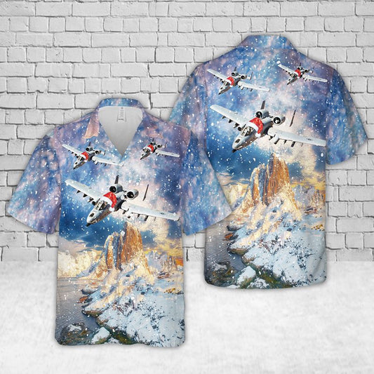 Air Force Hawaiian Shirt, US Air Force Fairchild Republic A-10 Thunderbolt II Christmas Hawaiian Shirt, Airplane Hawaiian Shirt, Military Aloha Shirts