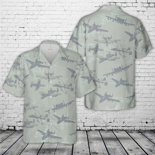 Air Force Hawaiian Shirt, US Air Force Fairchild Republic A-10 Warthog Thunderbolt II Silhouette Hawaiian Shirt, Airplane Hawaiian Shirt