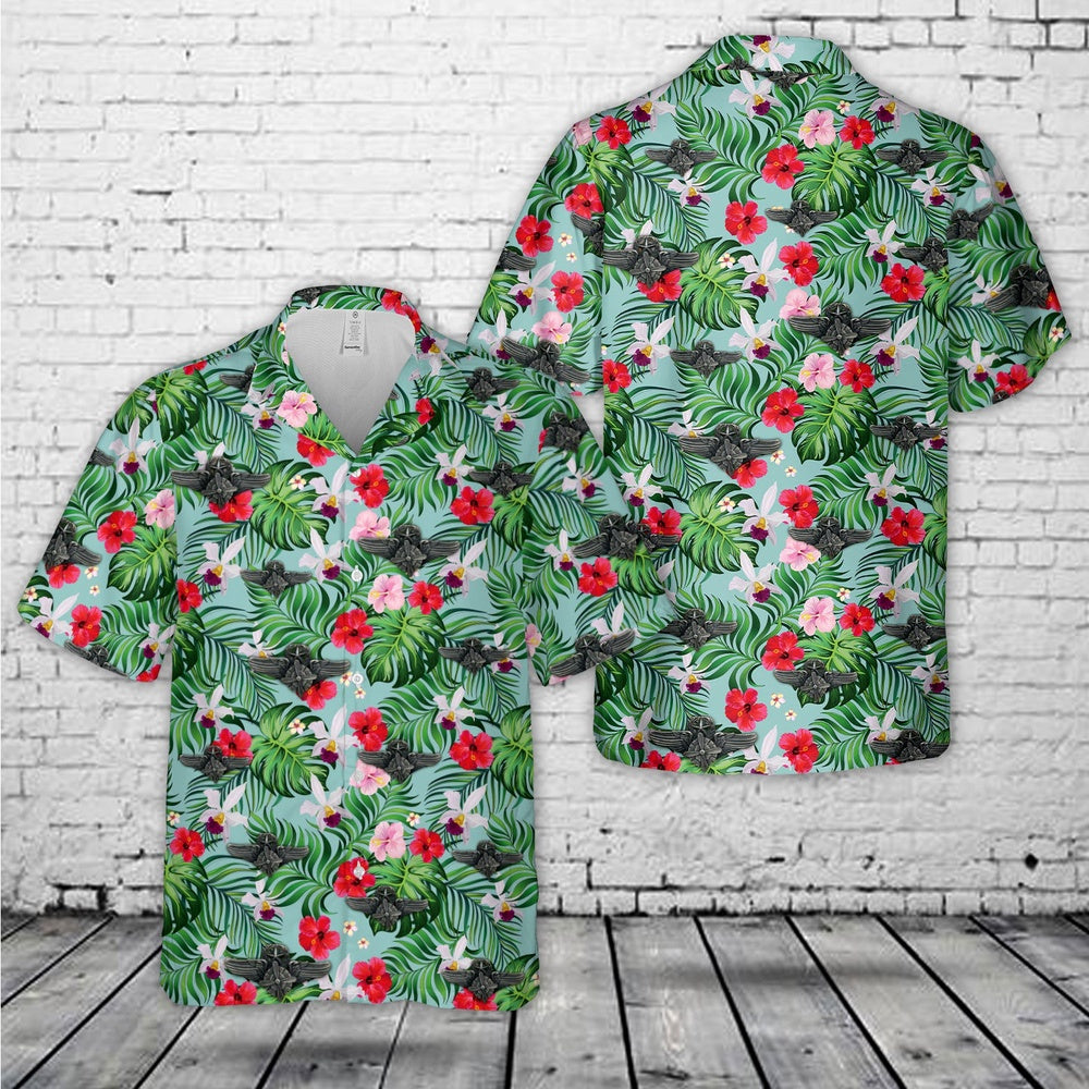 Air Force Hawaiian Shirt, US Air Force Flight Engineer Wings (Master) Hawaiian Shirt, Airplane Hawaiian Shirt, Military Aloha Shirts