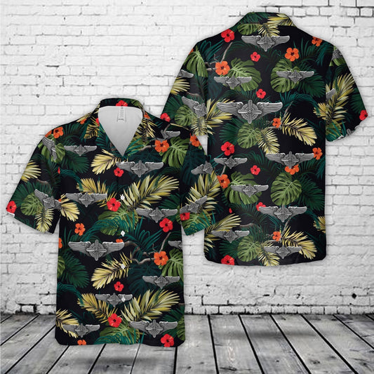 Air Force Hawaiian Shirt, US Air Force Flight Engineer Wings (basic) Hawaiian Shirt, Airplane Hawaiian Shirt, Military Aloha Shirts