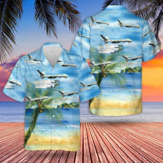 Air Force Hawaiian Shirt, US Air Force General Atomics MQ-9 Reaper Hawaiian Shirt, Airplane Hawaiian Shirt, Military Aloha Shirts