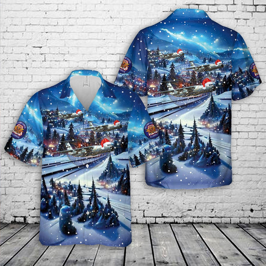 Air Force Hawaiian Shirt, US Air Force Hanoi Taxi Lockheed C-141 Starlifter Flag Christmas Hawaiian Shirt, Airplane Hawaiian Shirt