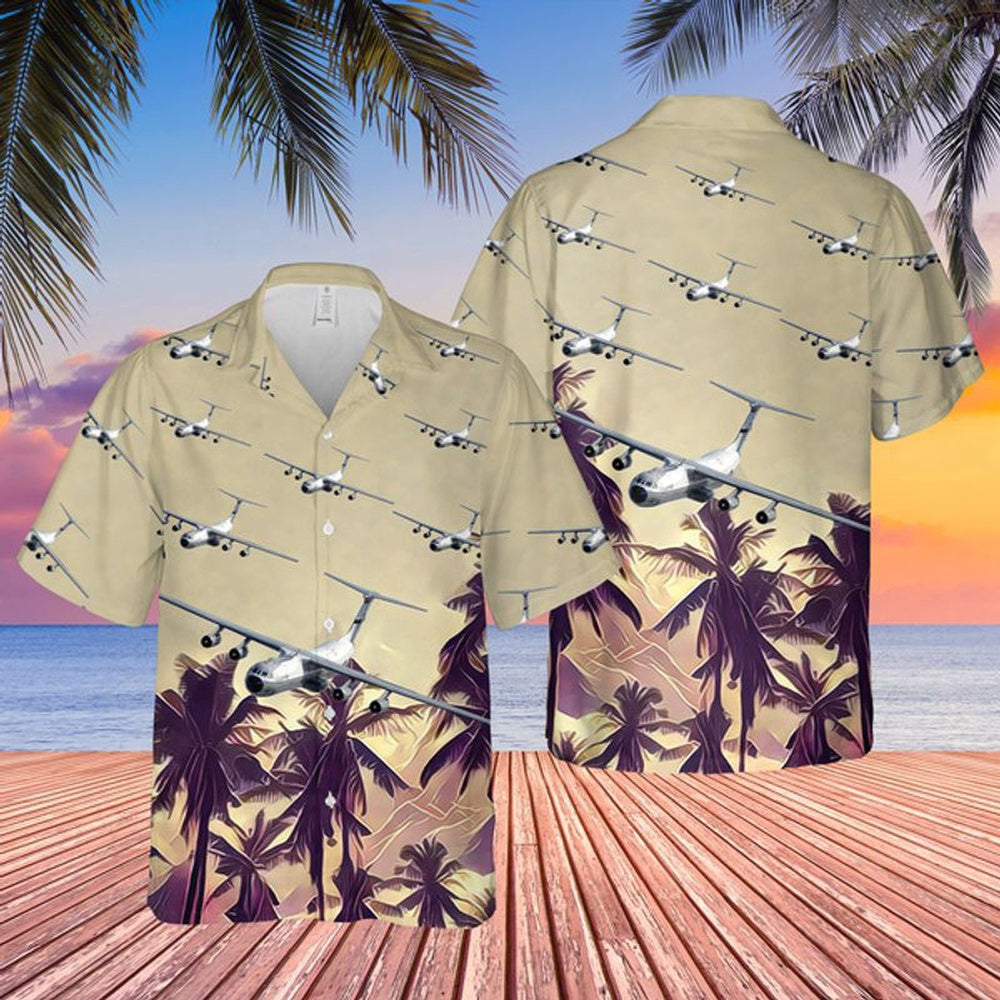 Air Force Hawaiian Shirt, US Air Force Hanoi Taxi (Lockheed C-141 Starlifter) Hawaiian Shirt, Airplane Hawaiian Shirt, Military Aloha Shirts