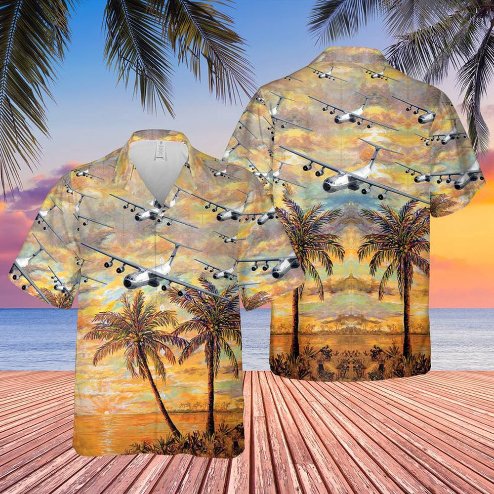 Air Force Hawaiian Shirt, US Air Force Hanoi Taxi Lockheed C-141 Starlifter Hawaiian Shirt, Airplane Hawaiian Shirt, Military Aloha Shirts