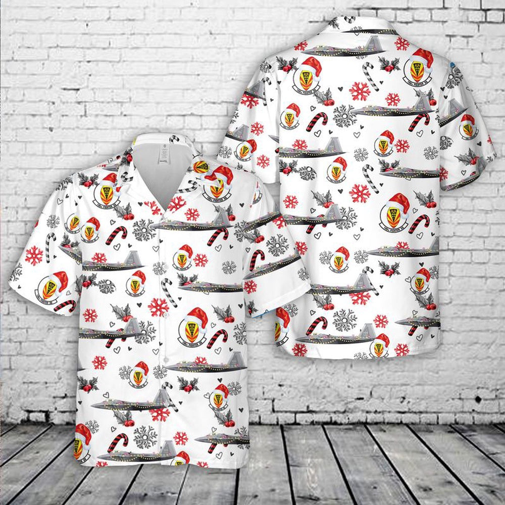 Air Force Hawaiian Shirt, US Air Force Hawaii Air National Guard 154th Wing 199th Fighter Squadron F22A Raptor Christmas Hawaiian Shirt
