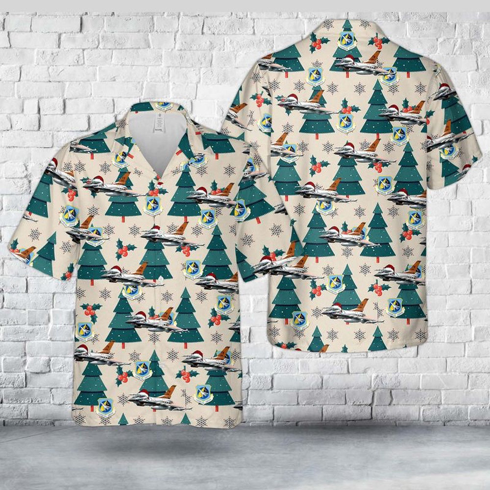 Air Force Hawaiian Shirt, US Air Force Indiana Air National Guard 122nd Fighter Wing F-16C block 25 Christmas Hawaiian Shirt, Airplane Hawaiian Shirt