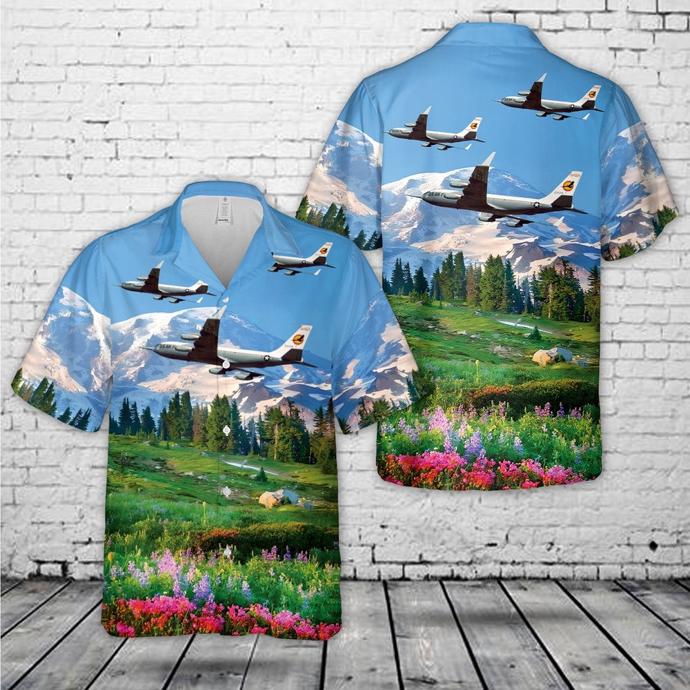 Air Force Hawaiian Shirt, US Air Force KC-135A in flight with Winglets for NASA Hawaiian Shirt, Airplane Hawaiian Shirt, Military Aloha Shirts