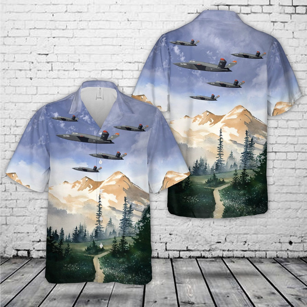 Air Force Hawaiian Shirt, US Air Force Kratos XQ-58 Valkyrie Hawaiian Shirt, Airplane Hawaiian Shirt, Military Aloha Shirts