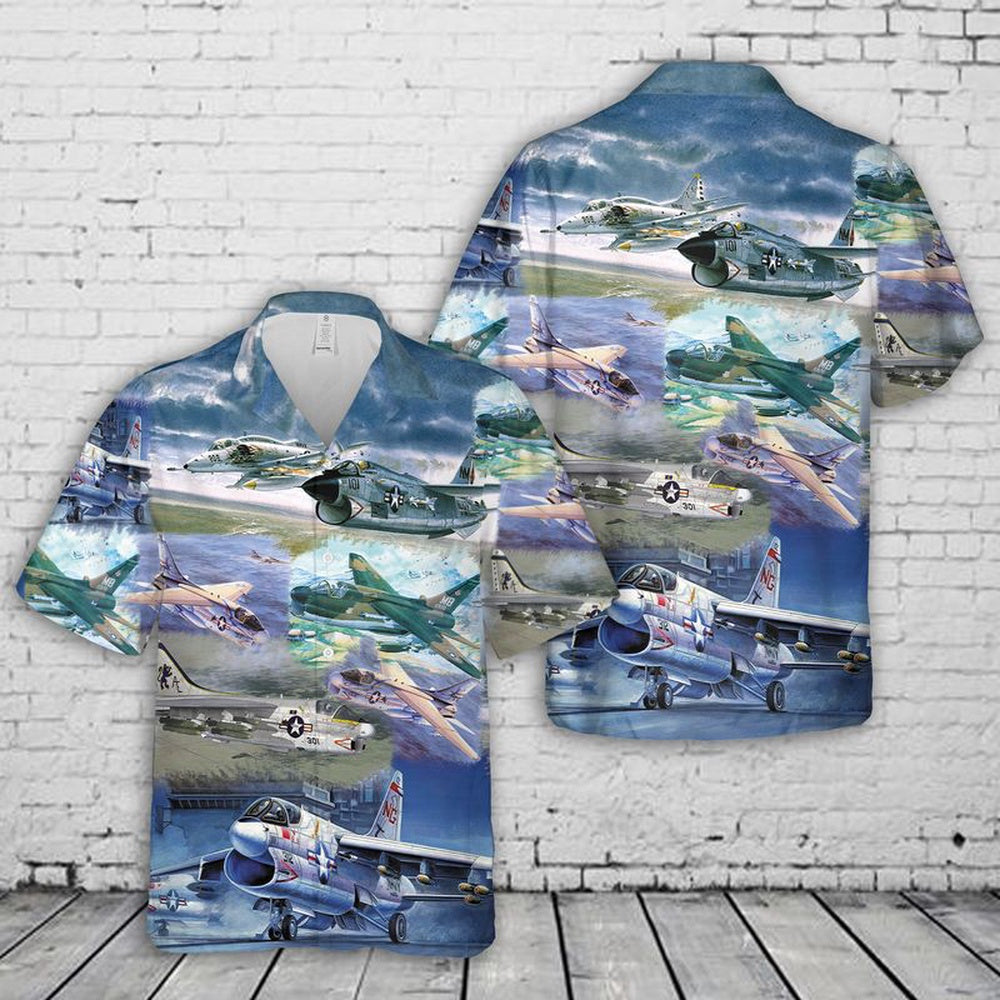 Air Force Hawaiian Shirt, US Air Force LTV A-7 Corsair II Hawaiian Shirt, Airplane Hawaiian Shirt, Military Aloha Shirts