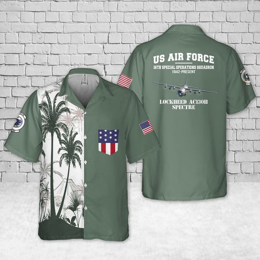 Air Force Hawaiian Shirt, US Air Force Lockheed AC-130H 16th Special Operations Squadron Pocket Hawaiian Shirt, Airplane Hawaiian Shirt