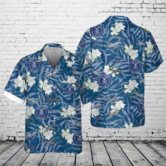 Air Force Hawaiian Shirt, US Air Force Lockheed C-130 Hercules AOP Pocket Hawaiian Shirt, Airplane Hawaiian Shirt, Military Aloha Shirts