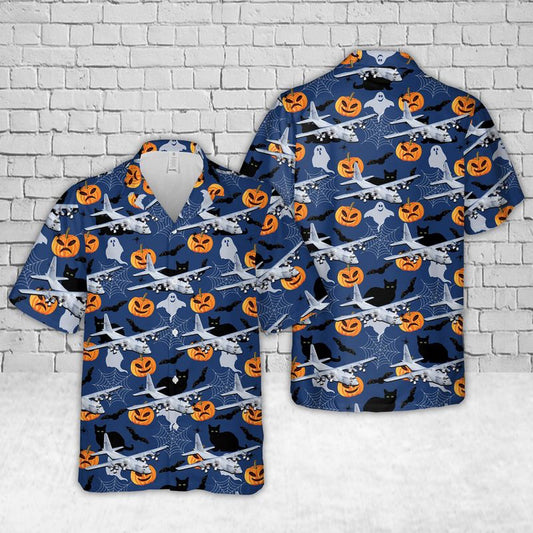 Air Force Hawaiian Shirt, US Air Force Lockheed C-130 Hercules Halloween Hawaiian Shirt, Airplane Hawaiian Shirt, Military Aloha Shirts