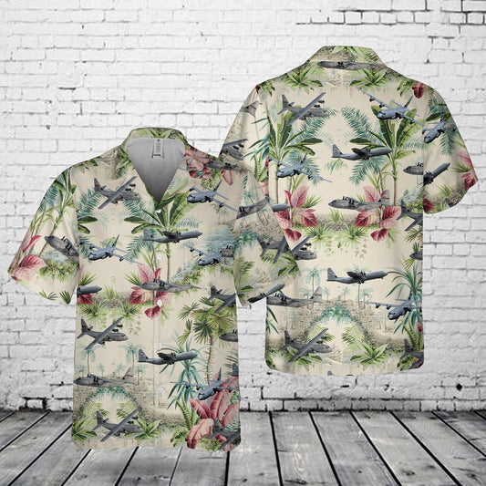 Air Force Hawaiian Shirt, US Air Force Lockheed C-130 Hercules Pocket Hawaiian Shirt, Airplane Hawaiian Shirt, Military Aloha Shirts