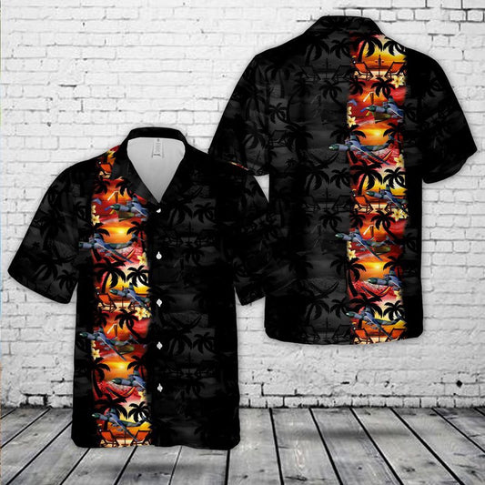Air Force Hawaiian Shirt, US Air Force Lockheed C-141 Starlifter Paradise Night Hawaiian Shirt, Airplane Hawaiian Shirt, Military Aloha Shirts