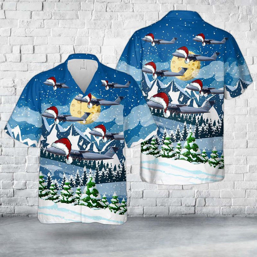 Air Force Hawaiian Shirt, US Air Force Lockheed C-5 Galaxy Christmas Hawaiian Shirt, Airplane Hawaiian Shirt, Military Aloha Shirts