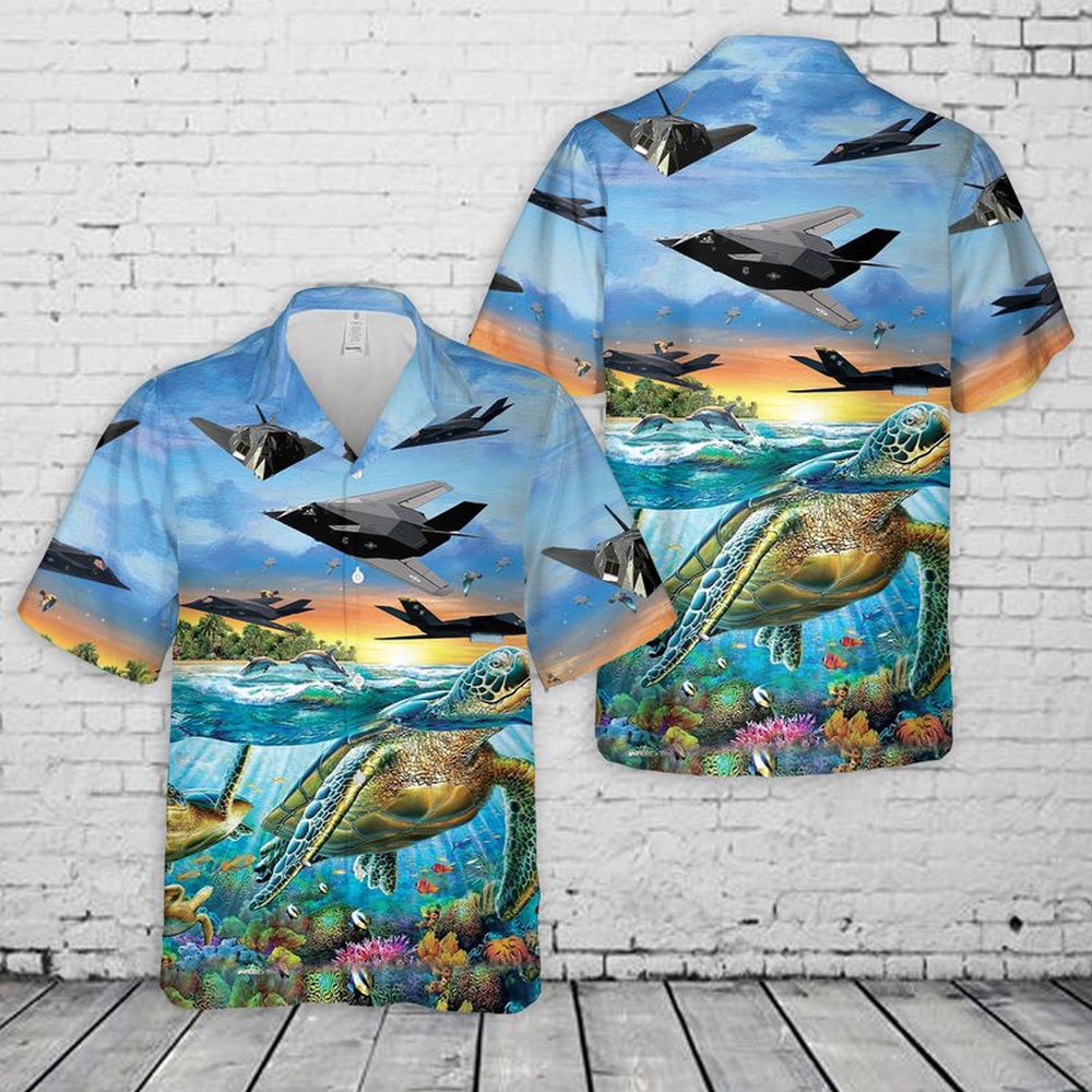 Air Force Hawaiian Shirt, US Air Force Lockheed F-117 Nighthawk Hawaiian Shirt, Airplane Hawaiian Shirt, Military Aloha Shirts