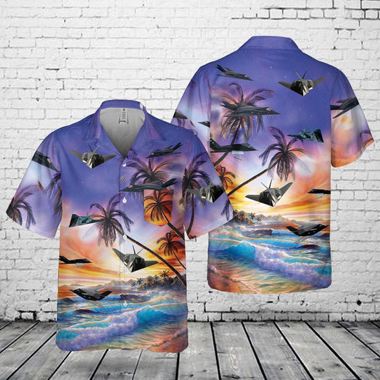 Air Force Hawaiian Shirt, US Air Force Lockheed F-117 Nighthawk Pocket Hawaiian Shirt, Airplane Hawaiian Shirt, Military Aloha Shirts