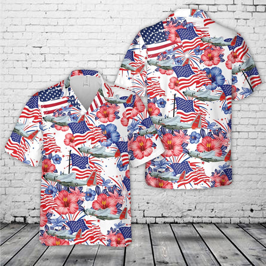 Air Force Hawaiian Shirt, US Air Force Lockheed LC-130, 4th Of July Hawaiian Shirt, Airplane Hawaiian Shirt, Military Aloha Shirts