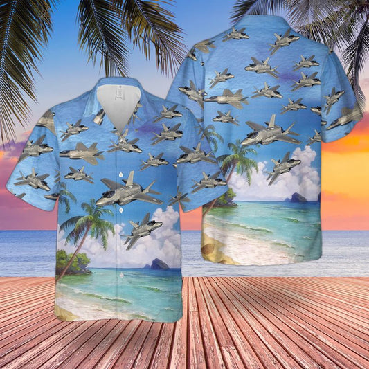 Air Force Hawaiian Shirt, US Air Force Lockheed Martin F-35 Lightning II Hawaiian Shirt, Airplane Hawaiian Shirt, Military Aloha Shirts