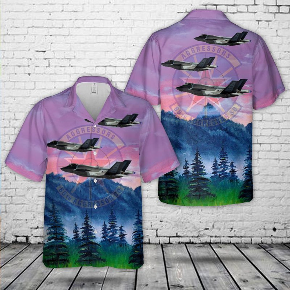 Air Force Hawaiian Shirt, US Air Force Lockheed Martin F-35 Lightning II Of 65th Aggressor Squadron Hawaiian Shirt, Airplane Hawaiian Shirt