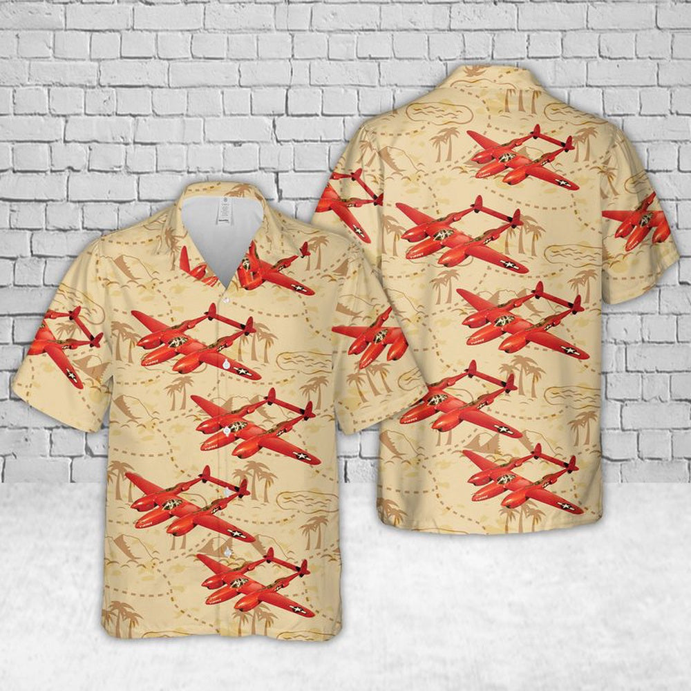 Air Force Hawaiian Shirt, US Air Force Lockheed P-38J Lightning Yippee Hawaiian Shirt, Airplane Hawaiian Shirt, Military Aloha Shirts