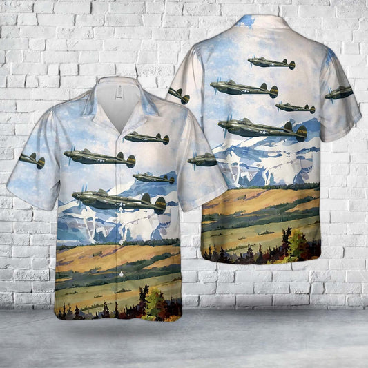Air Force Hawaiian Shirt, US Air Force Lockheed P-38 Lightning Hollywood Hepcat Hawaiian Shirt, Airplane Hawaiian Shirt, Military Aloha Shirts