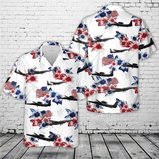 Air Force Hawaiian Shirt, US Air Force Lockheed U-2S Dragon Lady Red White Blue Flag Floral Hawaiian Shirt, Airplane Hawaiian Shirt