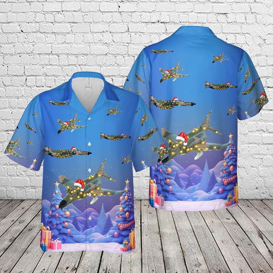 Air Force Hawaiian Shirt, US Air Force McDonnell Douglas F-4 Phantom II Christmas Hawaiian Shirt, Airplane Hawaiian Shirt, Military Aloha Shirts
