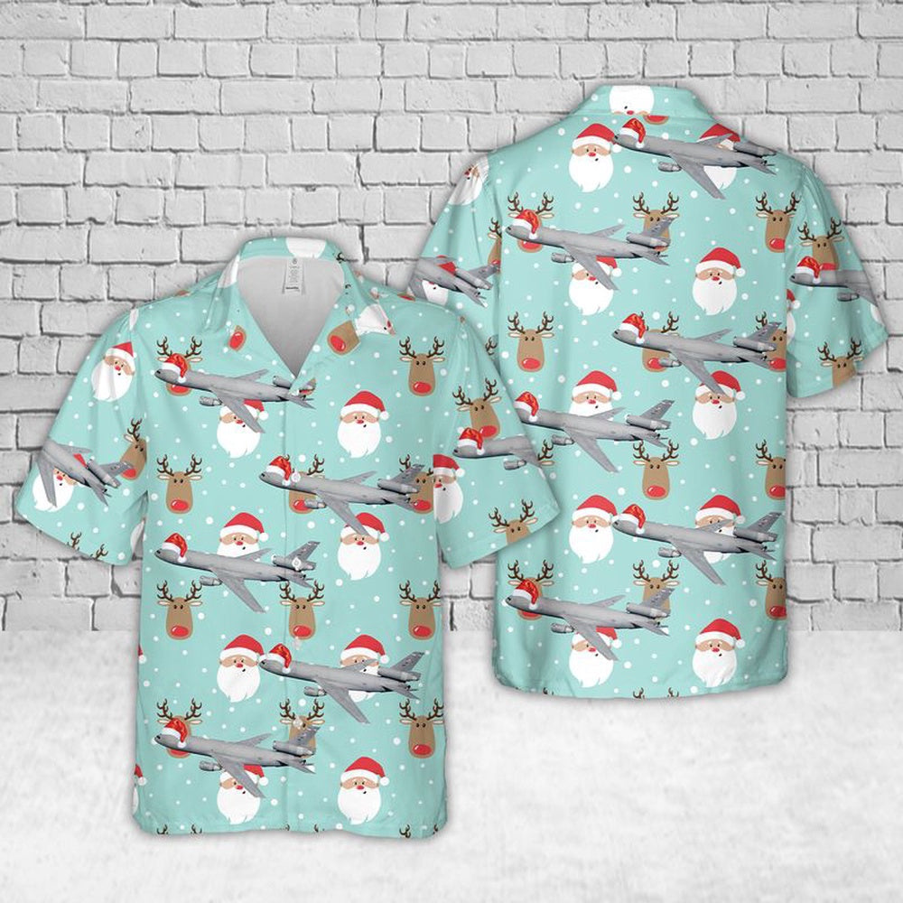 Air Force Hawaiian Shirt, US Air Force McDonnell Douglas KC-10 Extender Christmas Hawaiian Shirt, Airplane Hawaiian Shirt, Military Aloha Shirts
