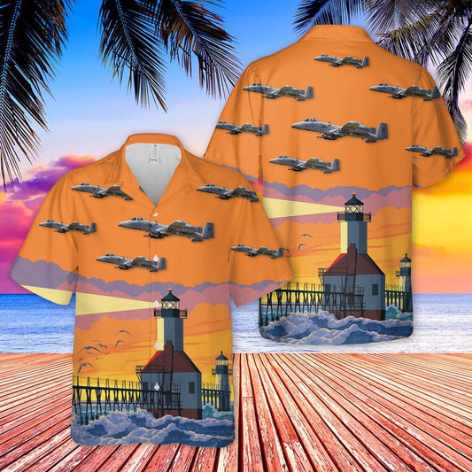 Air Force Hawaiian Shirt, US Air Force Michigan Air National Guard 107th Fighter Squadron A-10 Thunderbolt II Hawaiian Shirt, Airplane Hawaiian Shirt