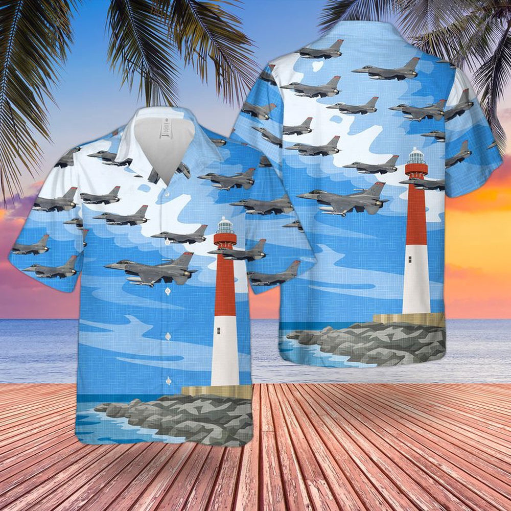 Air Force Hawaiian Shirt, US Air Force New Jersey Air National Guard 177th Fighter Wing F-16 Fighting Falcons Hawaiian Shirt, Airplane Hawaiian Shirt