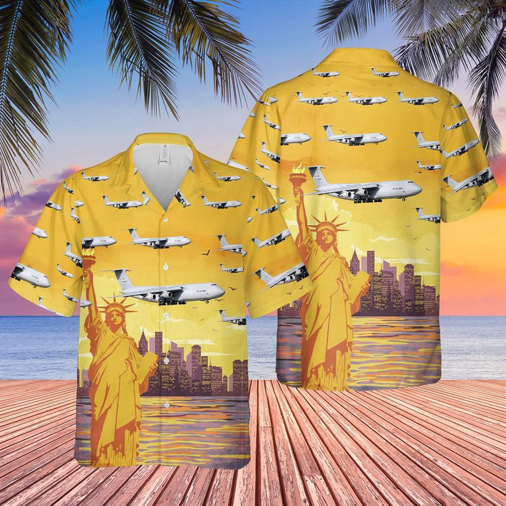 Air Force Hawaiian Shirt, US Air Force New York Air National Guard Lockheed C-5 Galaxy Hawaiian Shirt, Airplane Hawaiian Shirt, Military Aloha Shirts