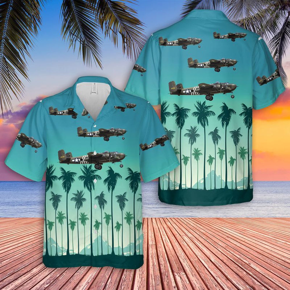 Air Force Hawaiian Shirt, US Air Force North American B-25H Mitchell Barbie III Hawaiian Shirt, Airplane Hawaiian Shirt, Military Aloha Shirts