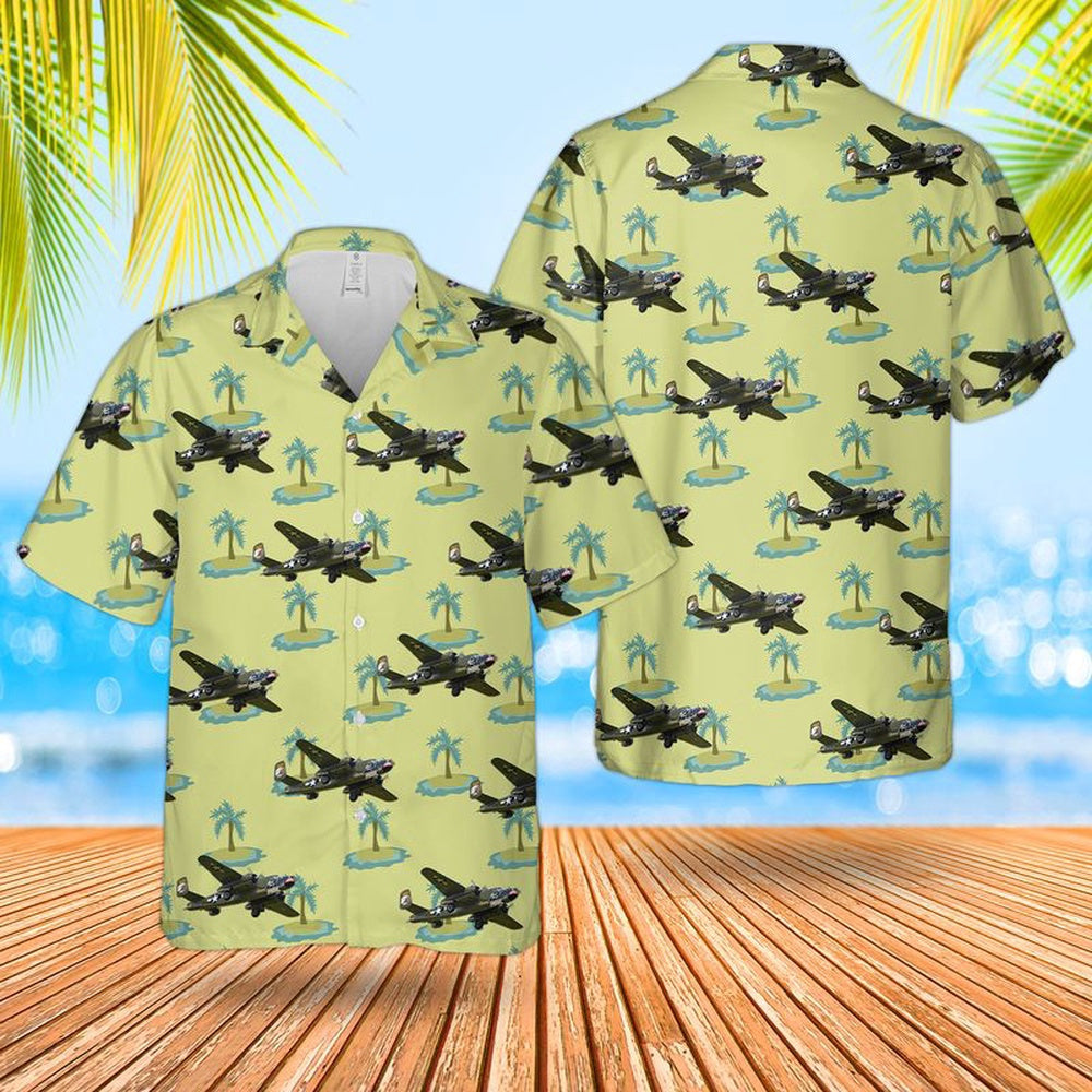 Air Force Hawaiian Shirt, US Air Force North American B-25J Mitchell 0934 Bettys Dream (N5672V) Hawaiian Shirt, Airplane Hawaiian Shirt